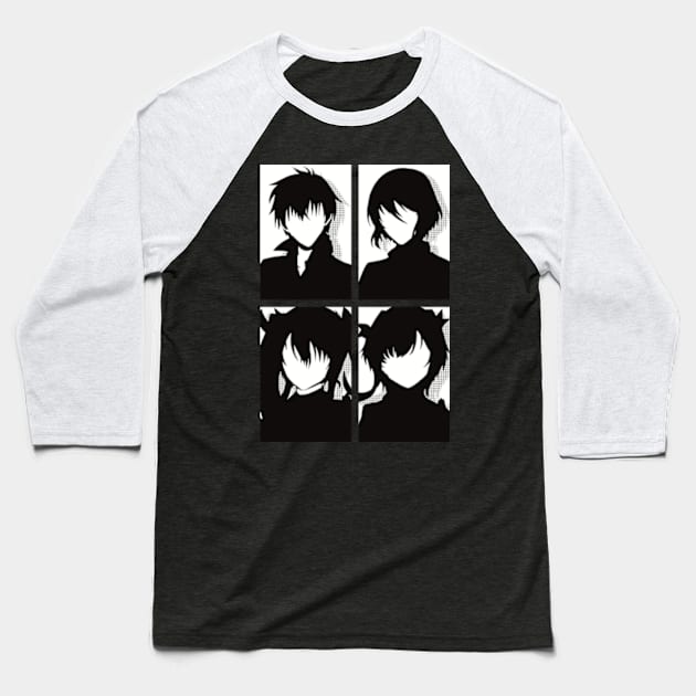 The Misfit of Demon King Academy or Maou Gakuin Anime Characters : Anos Voldigoad, Misha Necron, Sasha Necron, and Lay Glanzudlii in Black and white Minimalist Pop art Design Baseball T-Shirt by Animangapoi